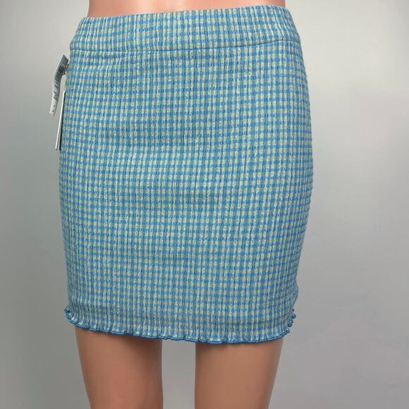 NEW Aritzia Wilfred Reunion Blue Plaid Checkered Bodycon Tube Mini Skirt Size S - Picture 10 of 13